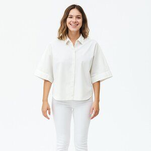 MaxMara white 3/4 sleeve cotton button down shirt size 14